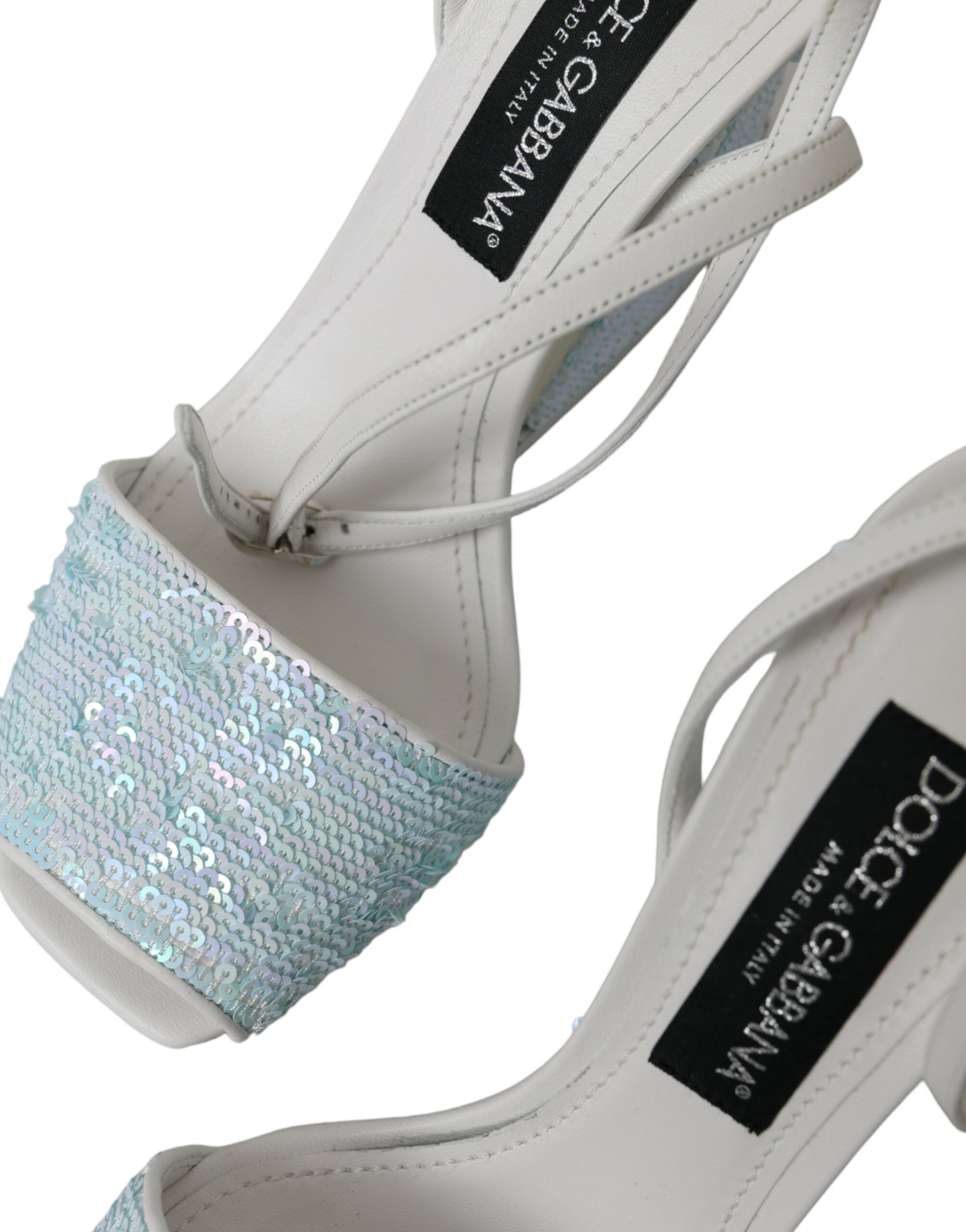 Dolce & Gabbana Light Blue Pailletten-Riemchensandalen Schuhe