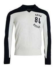 Dolce & Gabbana Wit Zwart SICILIA Henley Shirt Pullover Trui
