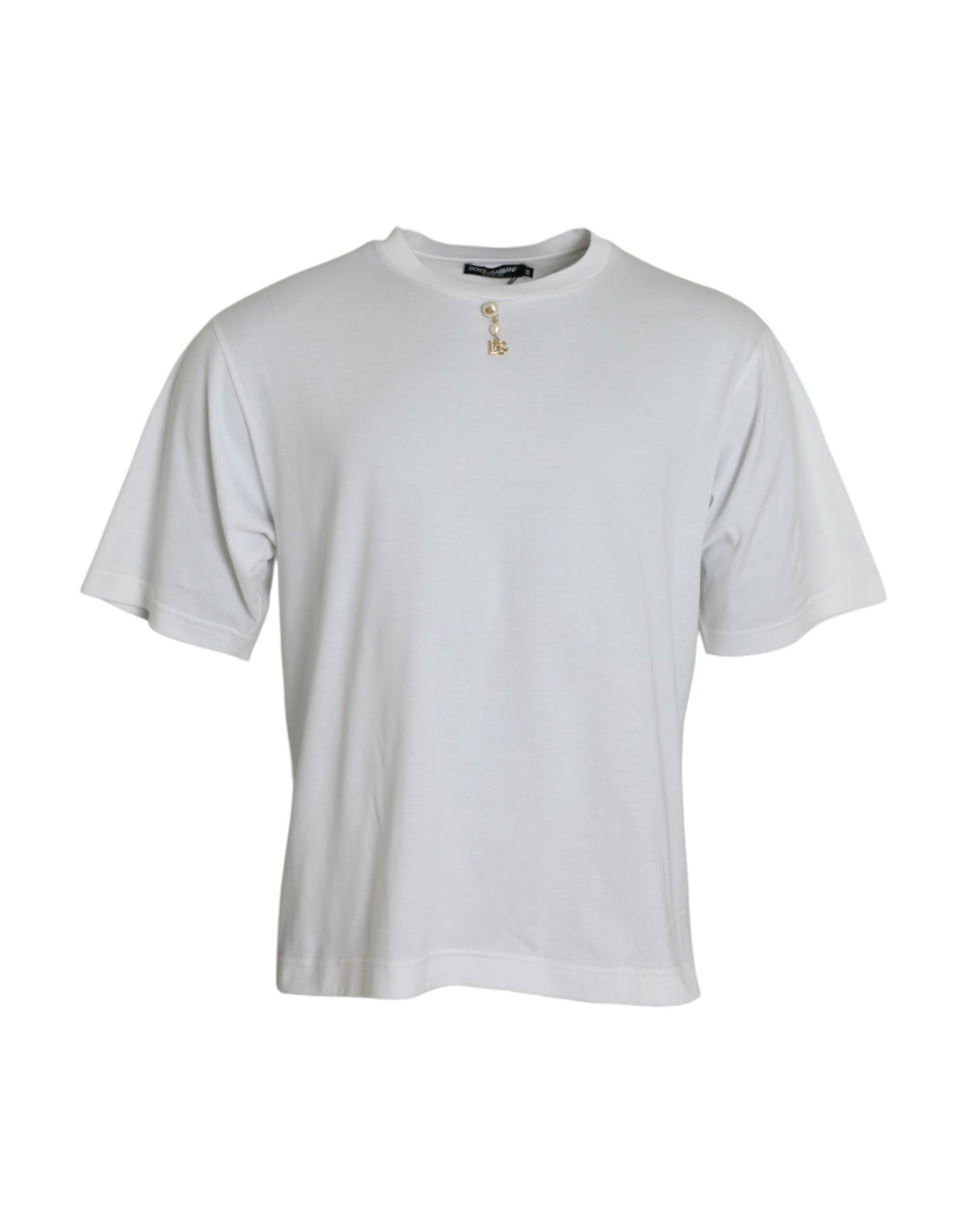 Dolce & Gabbana Weißes T-Shirt mit Rundhalsausschnitt aus Baumwolle und Verzierungen