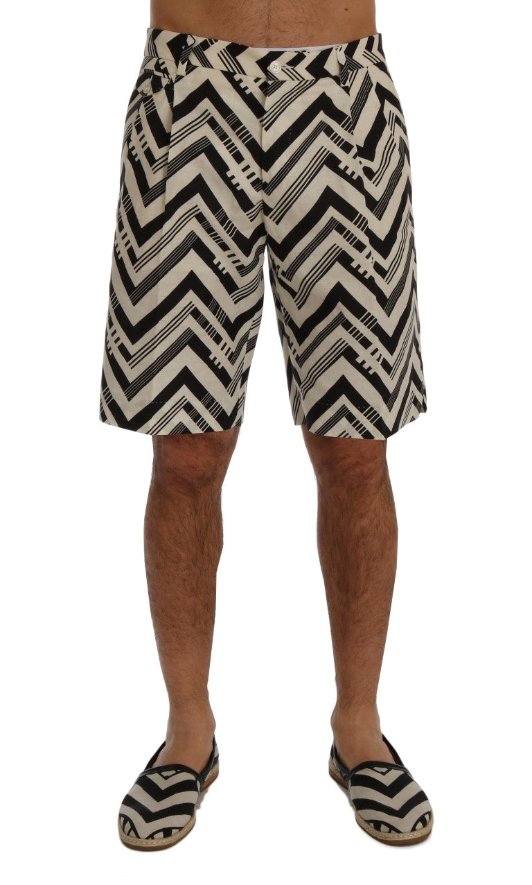 Dolce & Gabbana Weiß Schwarz Gestreifte Shorts aus Baumwollleinen