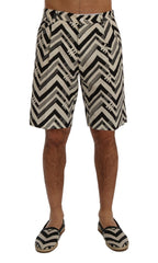 Dolce & Gabbana Weiß Schwarz Gestreifte Shorts aus Baumwollleinen