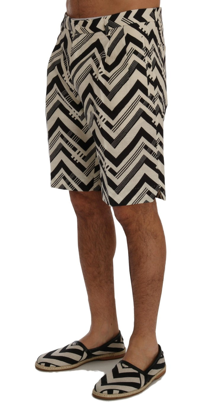Dolce & Gabbana Weiß Schwarz Gestreifte Shorts aus Baumwollleinen