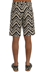 Dolce & Gabbana Weiß Schwarz Gestreifte Shorts aus Baumwollleinen