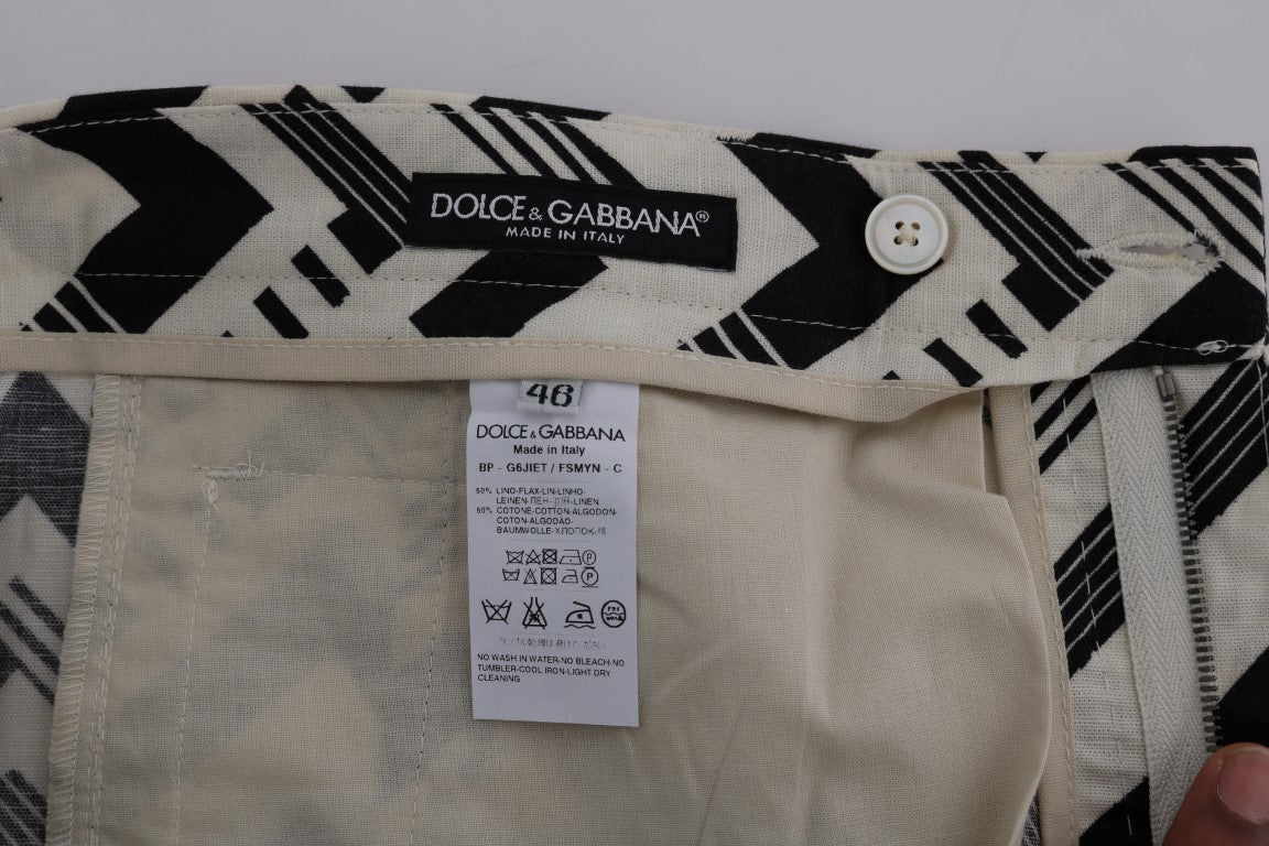 Dolce & Gabbana Weiß Schwarz Gestreifte Shorts aus Baumwollleinen