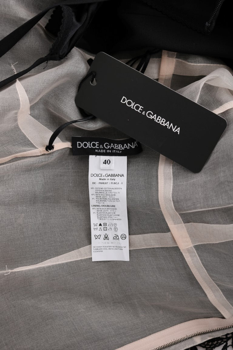 Dolce & Gabbana Schwarzes langes Seidenkleid mit Blumenmuster