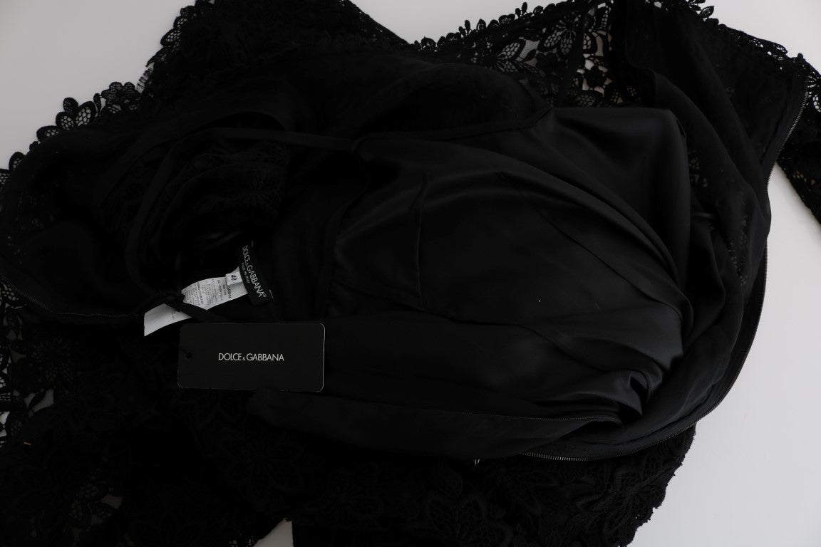Dolce & Gabbana Zwarte Lange Mouwloze Jurk met Bloemenborduursel