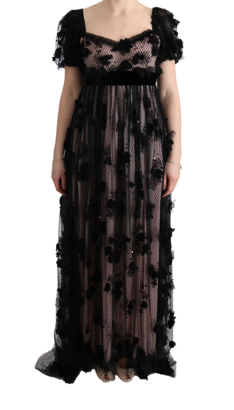 Dolce & Gabbana Schwarzes Seiden-Shiftkleid mit pinkfarbener Applikation