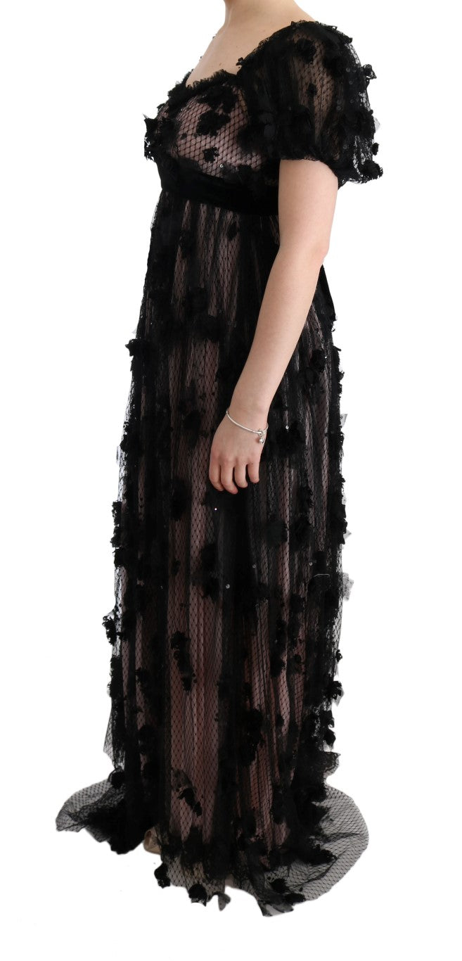 Dolce & Gabbana Schwarzes Seiden-Shiftkleid mit pinkfarbener Applikation