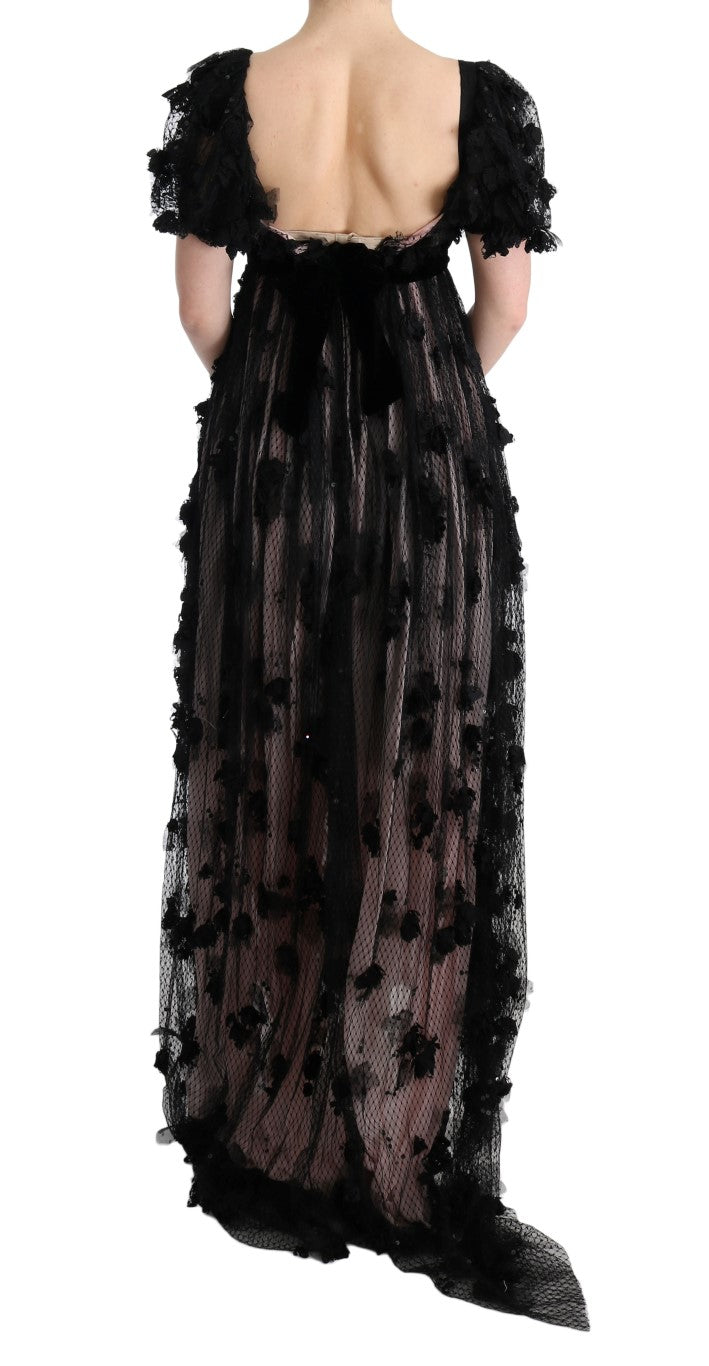 Dolce & Gabbana Schwarzes Seiden-Shiftkleid mit pinkfarbener Applikation