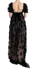 Dolce & Gabbana Schwarzes Seiden-Shiftkleid mit pinkfarbener Applikation