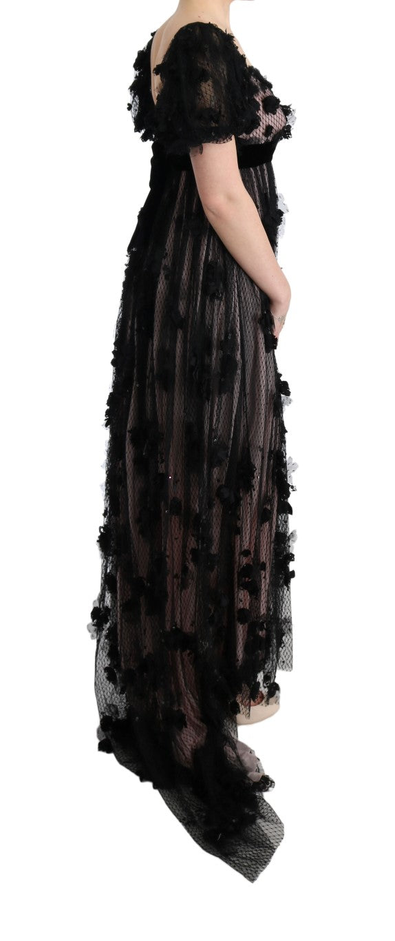 Dolce & Gabbana Schwarzes Seiden-Shiftkleid mit pinkfarbener Applikation