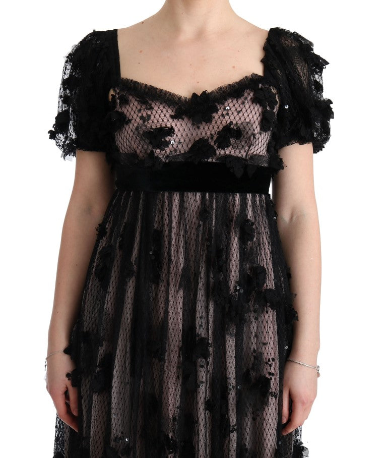 Dolce & Gabbana Schwarzes Seiden-Shiftkleid mit pinkfarbener Applikation