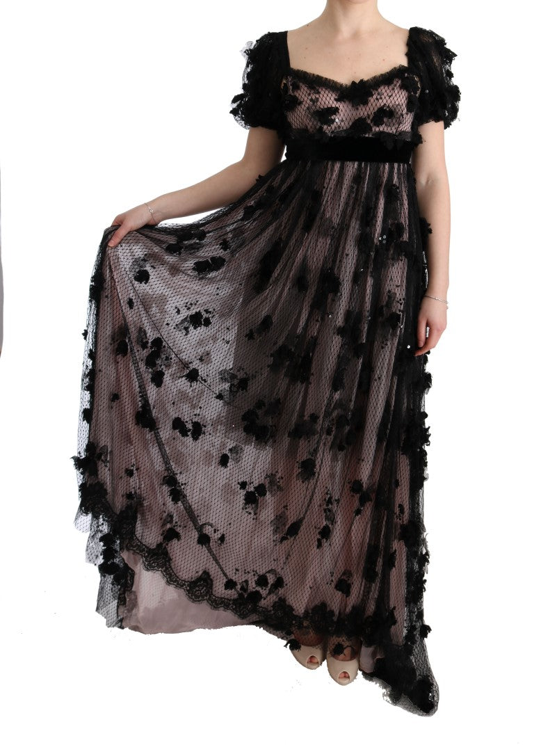 Dolce & Gabbana Schwarzes Seiden-Shiftkleid mit pinkfarbener Applikation