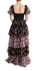 Dolce & Gabbana Multikleur Zijden Stretch Bloemen Shift Lange Jurk
