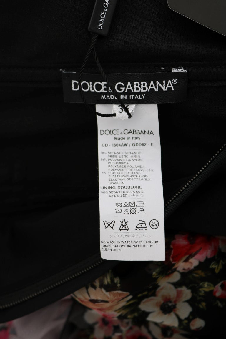 Dolce & Gabbana Multikleur Zijden Stretch Bloemen Shift Lange Jurk