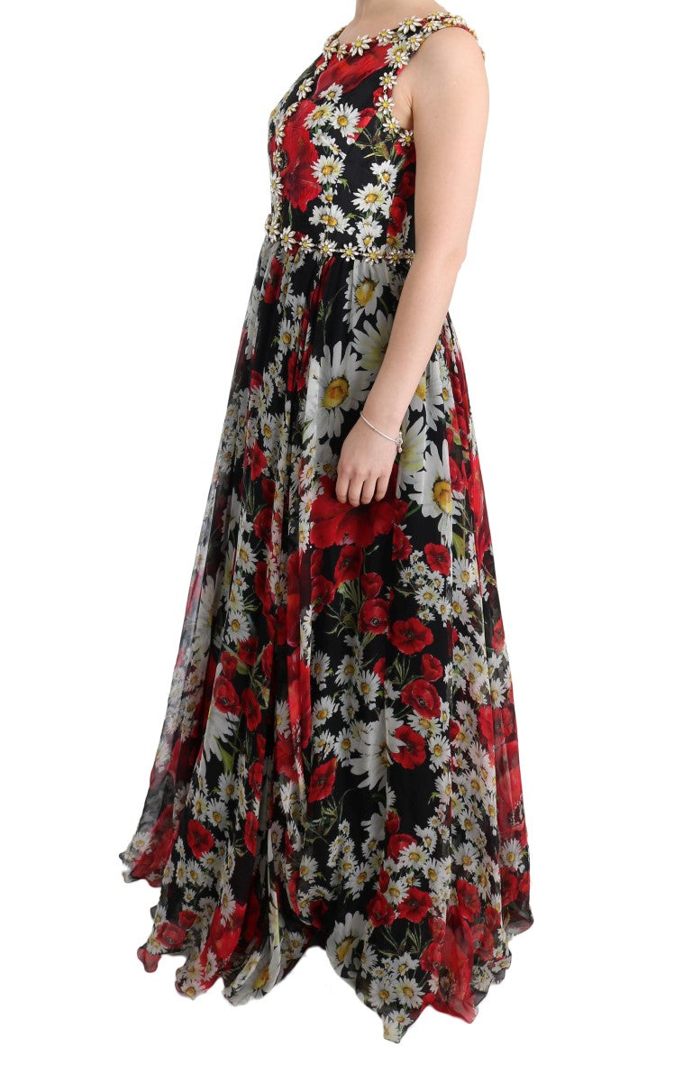 Dolce & Gabbana Maxikleid aus Seide mit Blumenmuster und Kristallen
