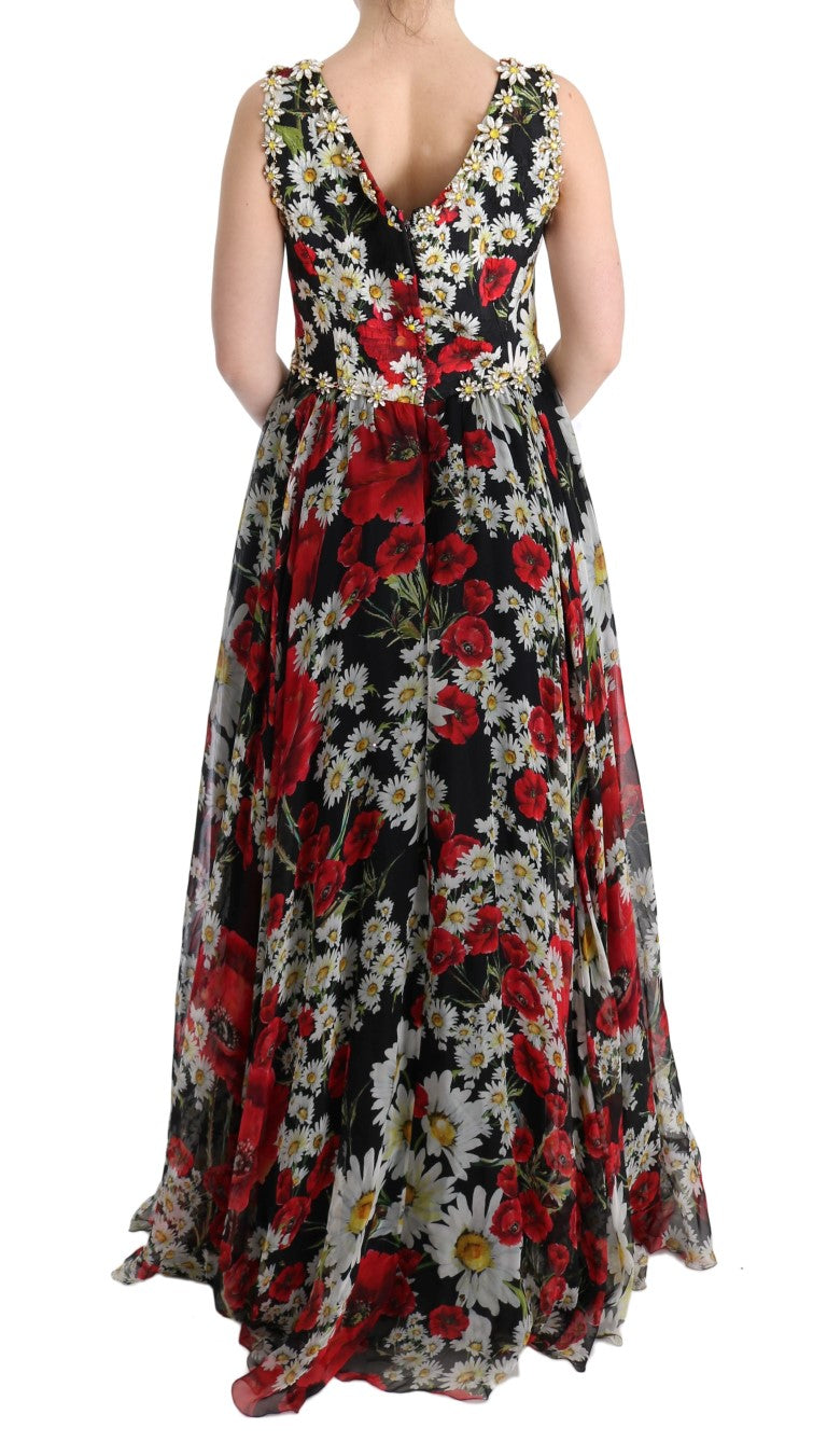 Dolce & Gabbana Maxikleid aus Seide mit Blumenmuster und Kristallen