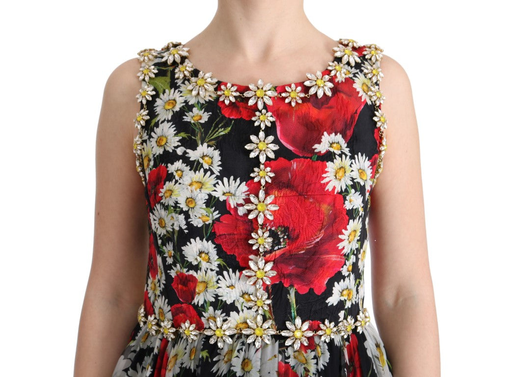 Dolce & Gabbana Maxikleid aus Seide mit Blumenmuster und Kristallen