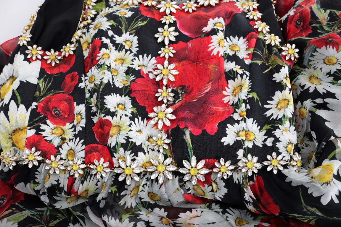 Dolce & Gabbana Maxikleid aus Seide mit Blumenmuster und Kristallen