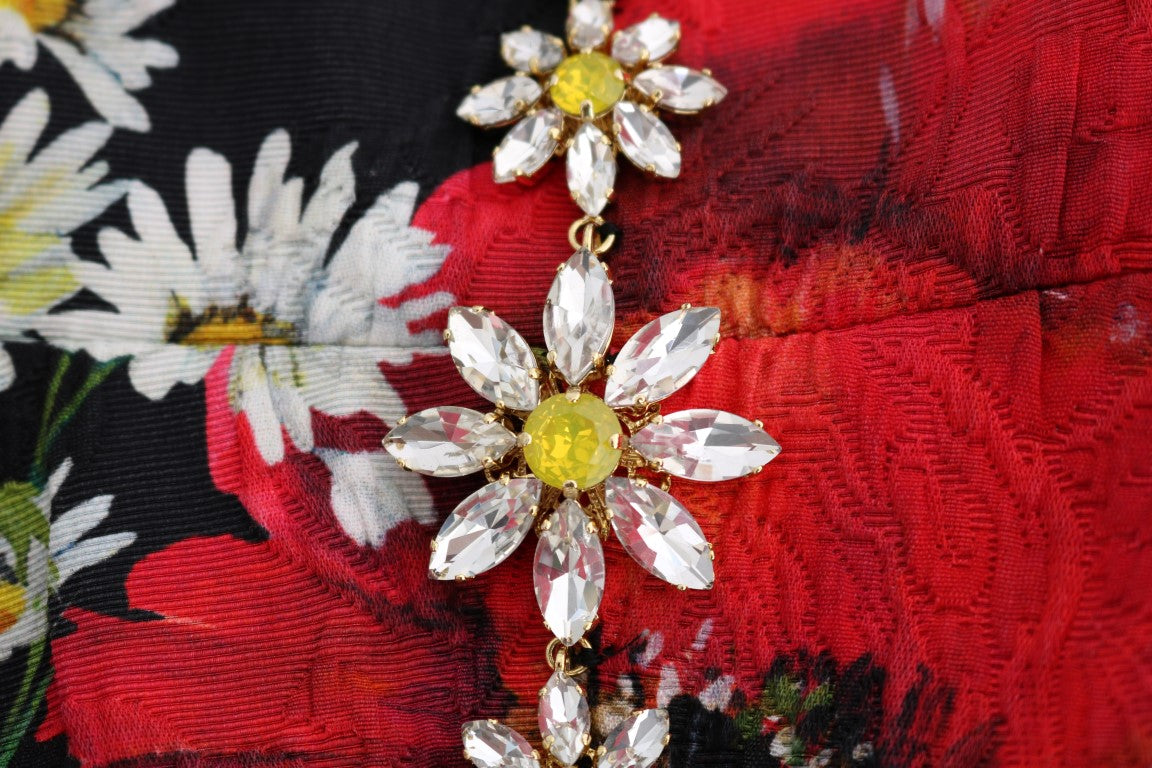 Dolce & Gabbana Maxikleid aus Seide mit Blumenmuster und Kristallen