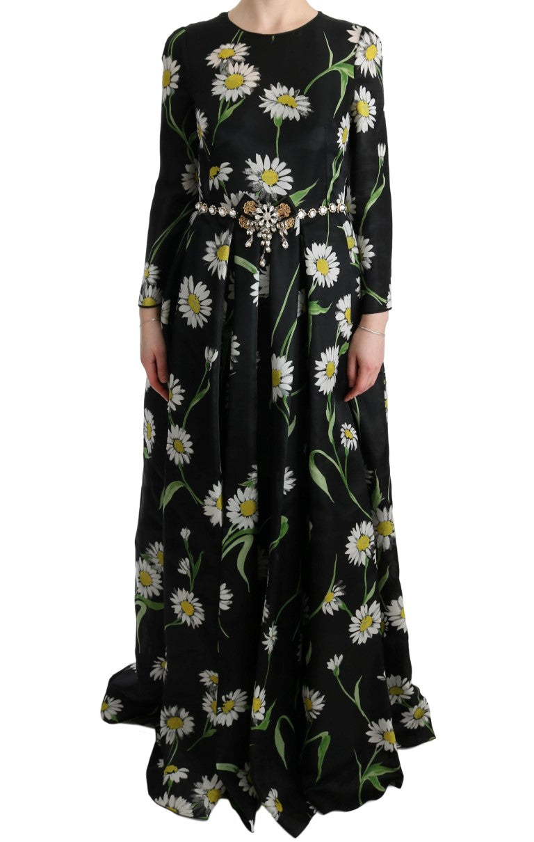 Dolce & Gabbana Maxikleid aus Seide mit mehrfarbigem Sonnenblumenprint