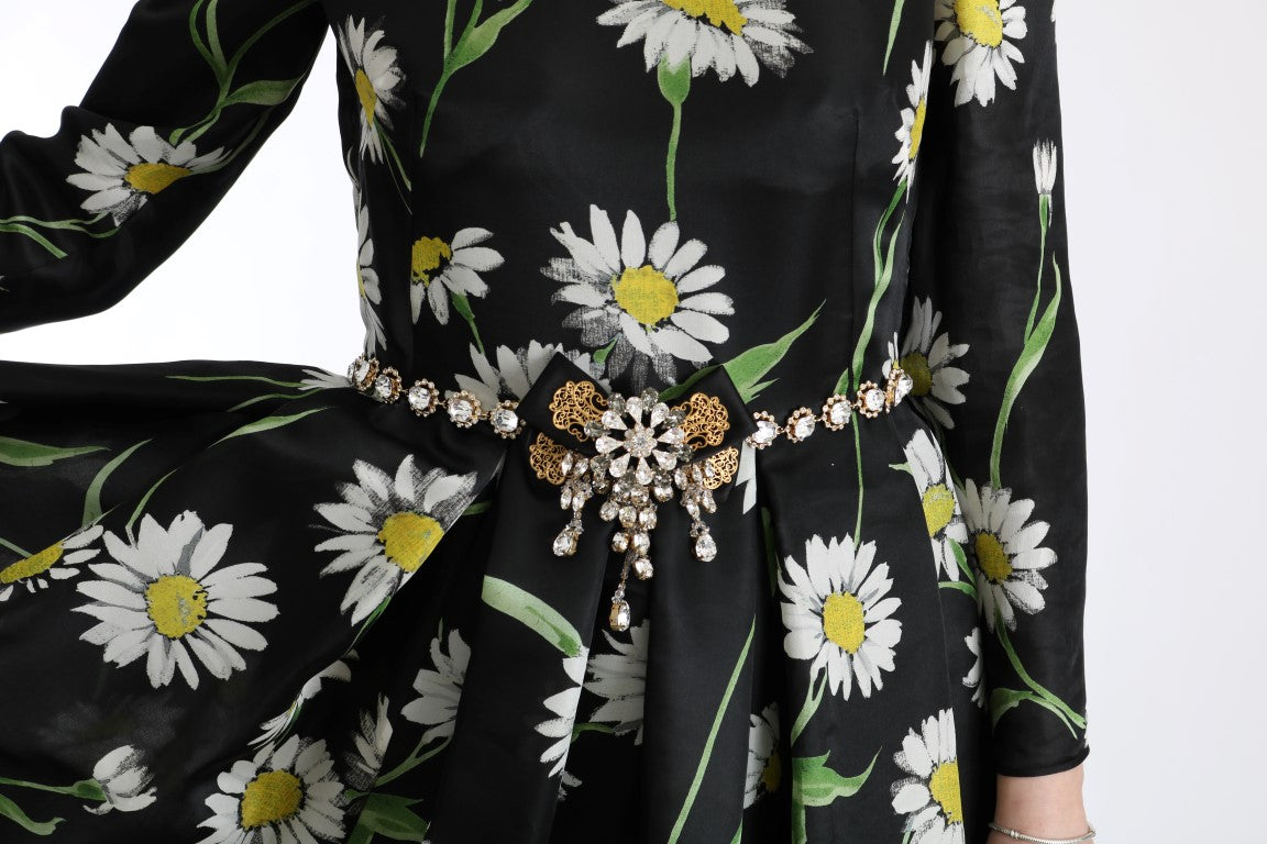 Dolce & Gabbana Maxikleid aus Seide mit mehrfarbigem Sonnenblumenprint