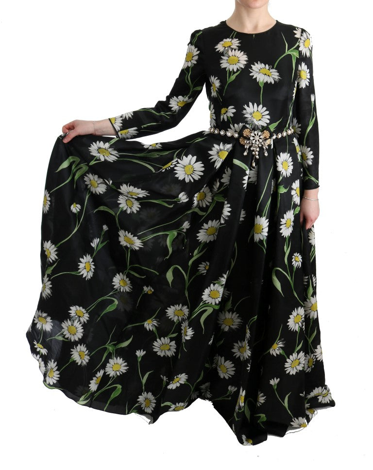 Dolce & Gabbana Maxikleid aus Seide mit mehrfarbigem Sonnenblumenprint