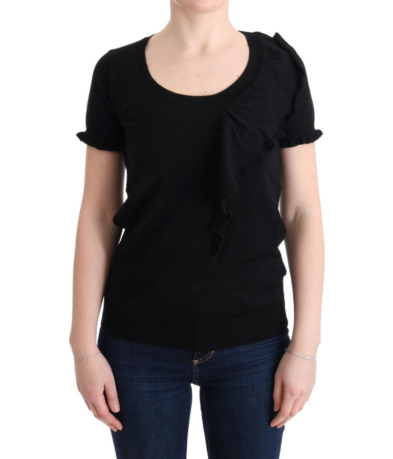 MARGHI LO' Schwarzes Oberteil aus 100 % Wolle Bluse T-Shirt