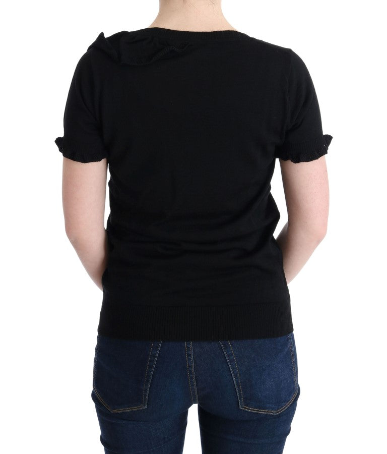 MARGHI LO' Schwarzes Oberteil aus 100 % Wolle Bluse T-Shirt