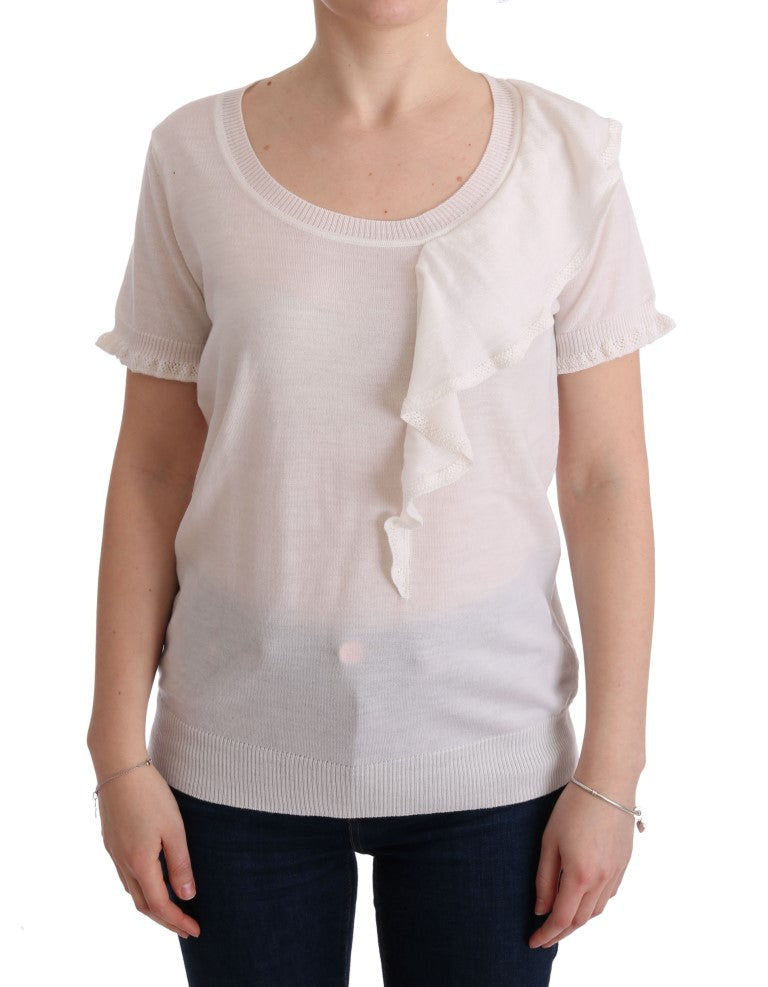 MARGHI LO' Weißes Oberteil aus 100 % Wolle Bluse T-Shirt