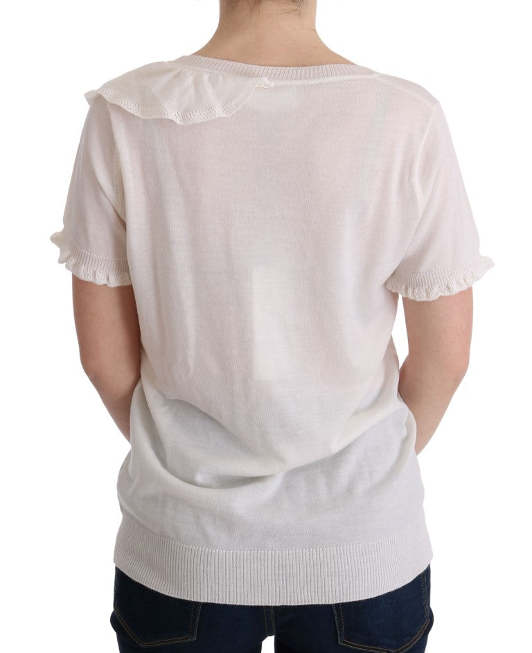 MARGHI LO' Weißes Oberteil aus 100 % Wolle Bluse T-Shirt