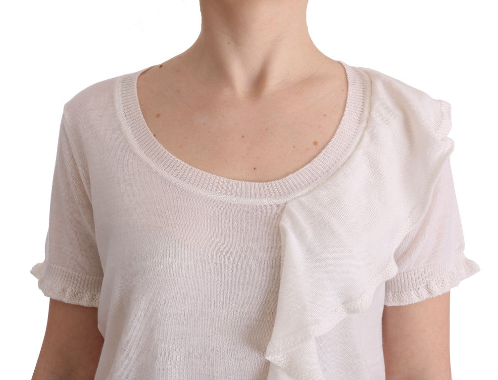 MARGHI LO' Weißes Oberteil aus 100 % Wolle Bluse T-Shirt