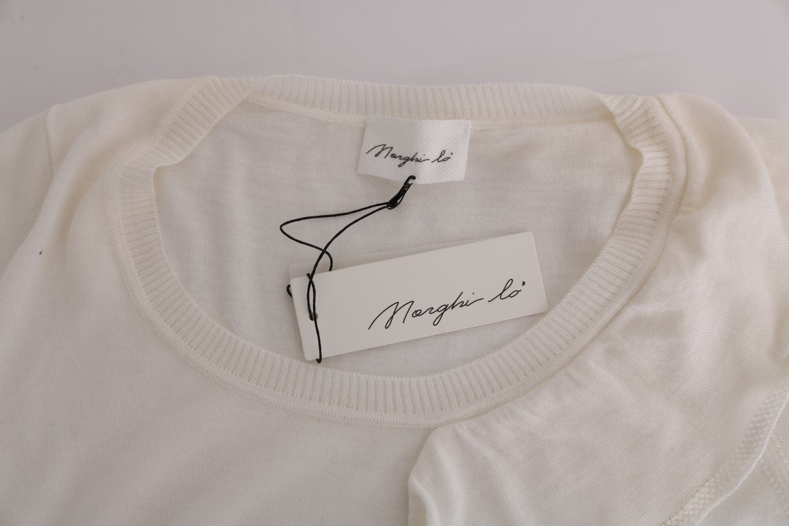 MARGHI LO' Weißes Oberteil aus 100 % Wolle Bluse T-Shirt