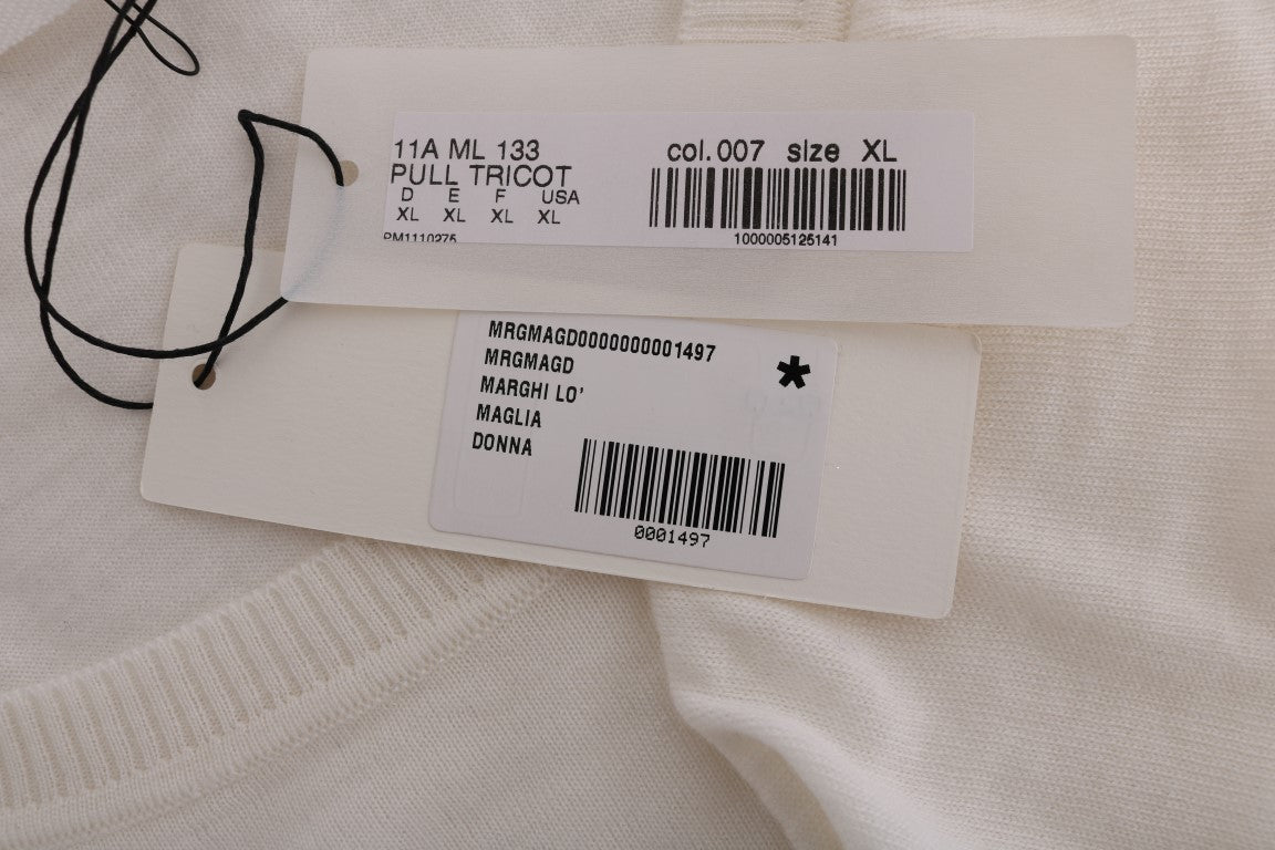 MARGHI LO' Weißes Oberteil aus 100 % Wolle Bluse T-Shirt