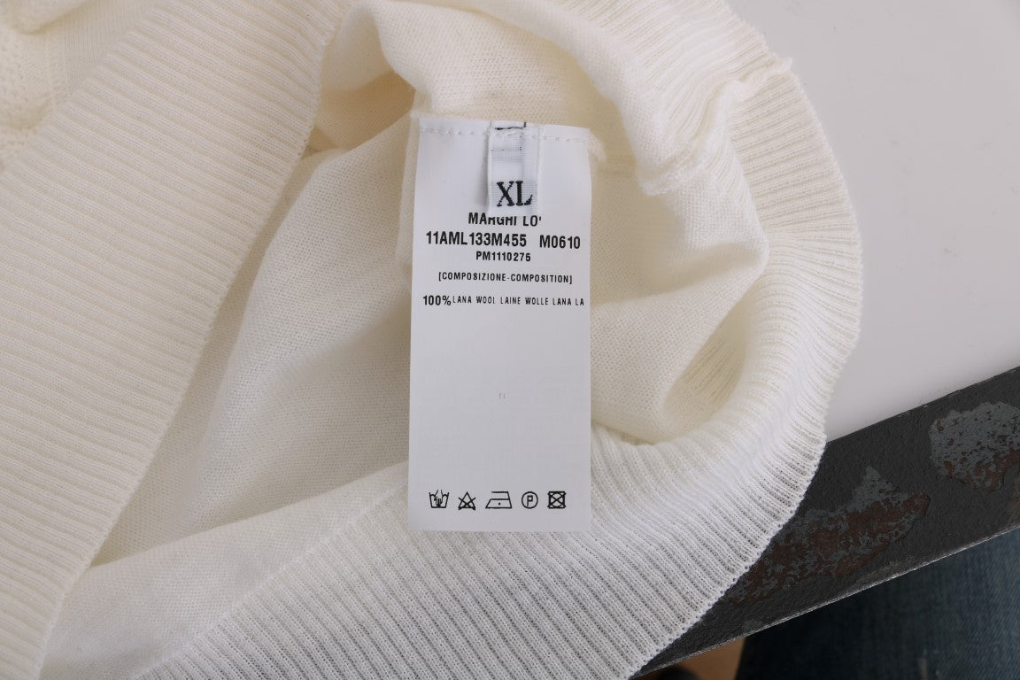 MARGHI LO' Weißes Oberteil aus 100 % Wolle Bluse T-Shirt
