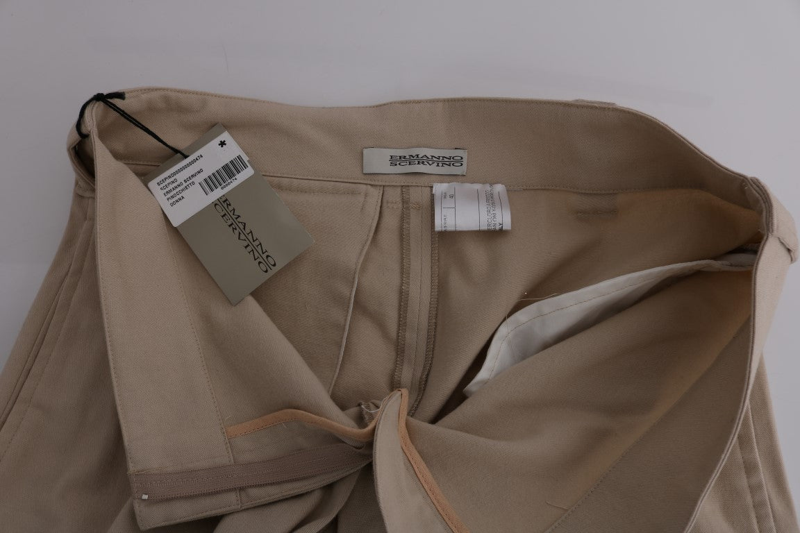 Ermanno Scervino Beige Hose aus Baumwoll-Wolle mit normaler Passform