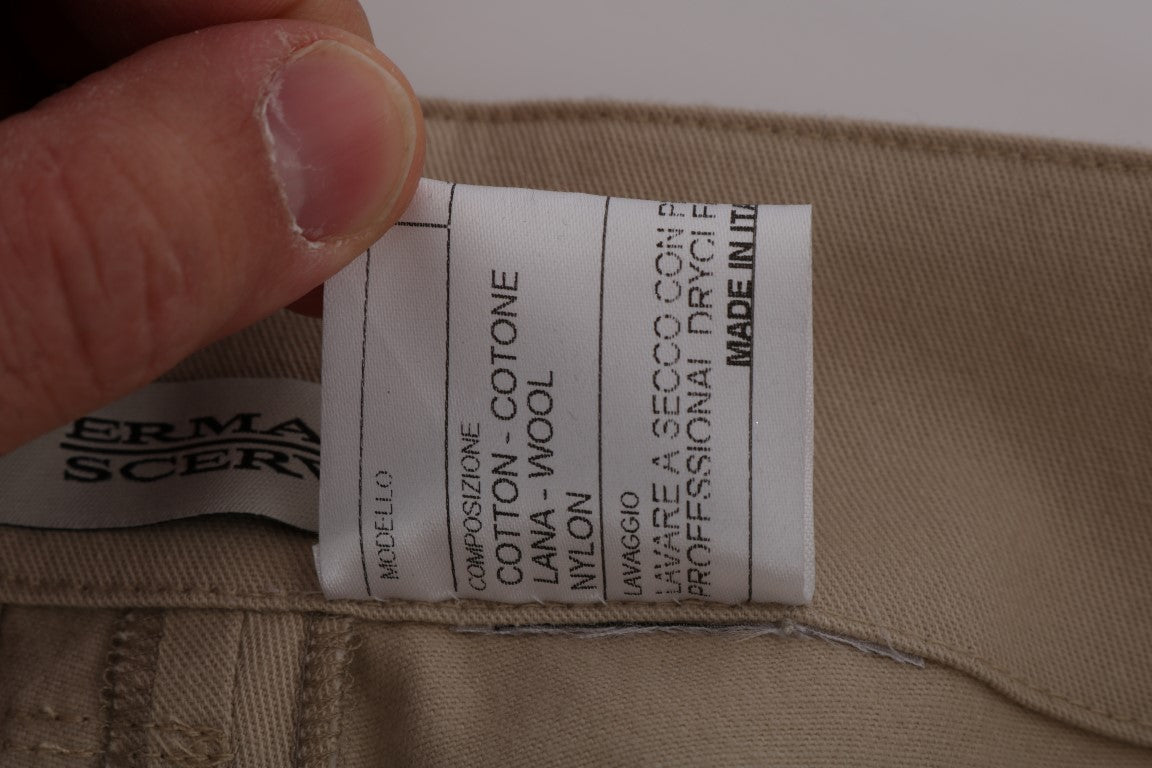 Ermanno Scervino Beige Hose aus Baumwoll-Wolle mit normaler Passform