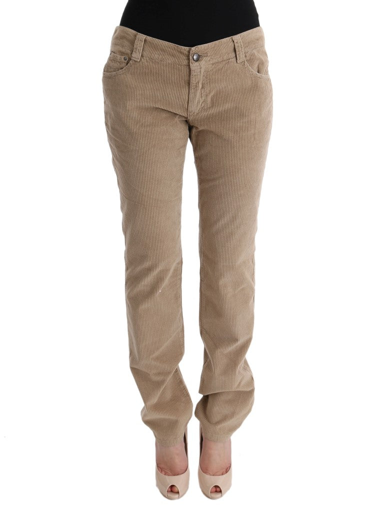 Ermanno Scervino Hose aus beigefarbenem Baumwollsamt im Regular Fit