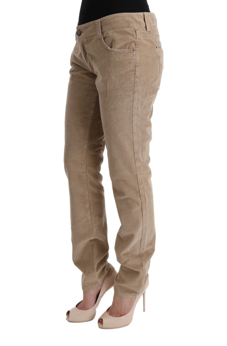Ermanno Scervino Hose aus beigefarbenem Baumwollsamt im Regular Fit