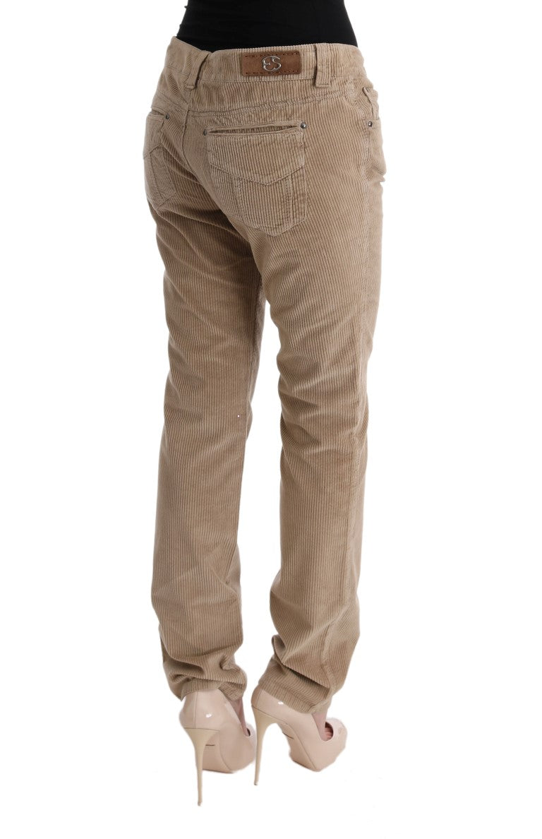 Ermanno Scervino Hose aus beigefarbenem Baumwollsamt im Regular Fit