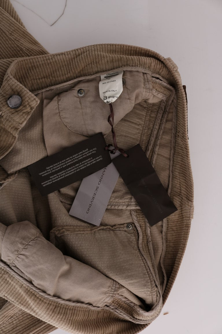 Ermanno Scervino Hose aus beigefarbenem Baumwollsamt im Regular Fit