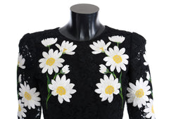 Dolce & Gabbana Schwarzes florales Spitzen-Kleid Chamomile Sicily