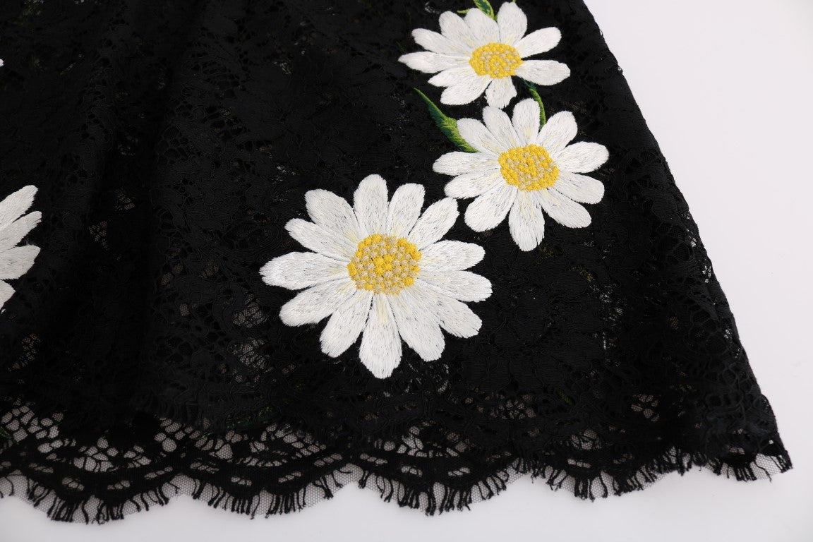 Dolce & Gabbana Schwarzes florales Spitzen-Kleid Chamomile Sicily