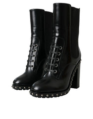 Dolce &amp; Gabbana – Schwarze Schnürstiefel aus Leder mit Nieten