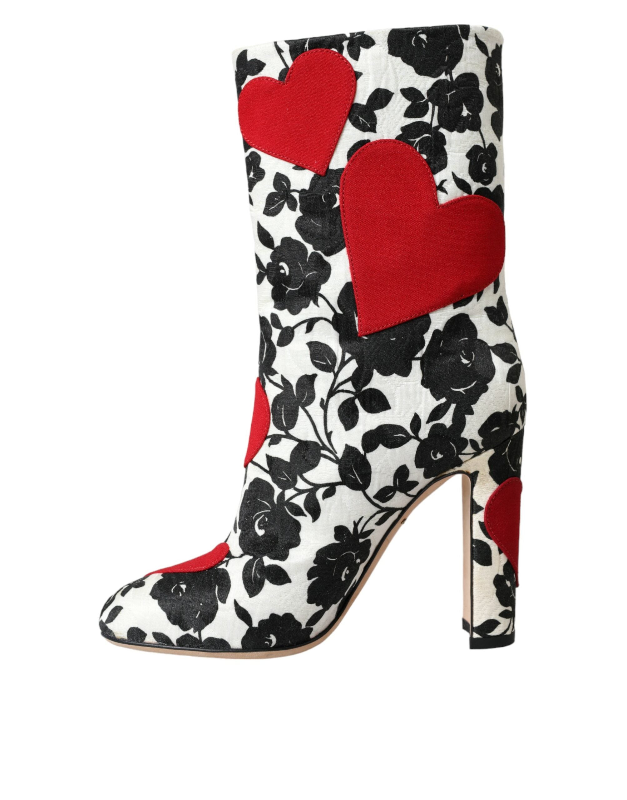 Dolce &amp; Gabbana Weiße Lederstiefel mit Blumenherzen