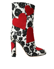 Dolce &amp; Gabbana Weiße Lederstiefel mit Blumenherzen