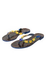 Dolce &amp; Gabbana – Strandschuhe aus blauem Kalbsleder mit Kristallen