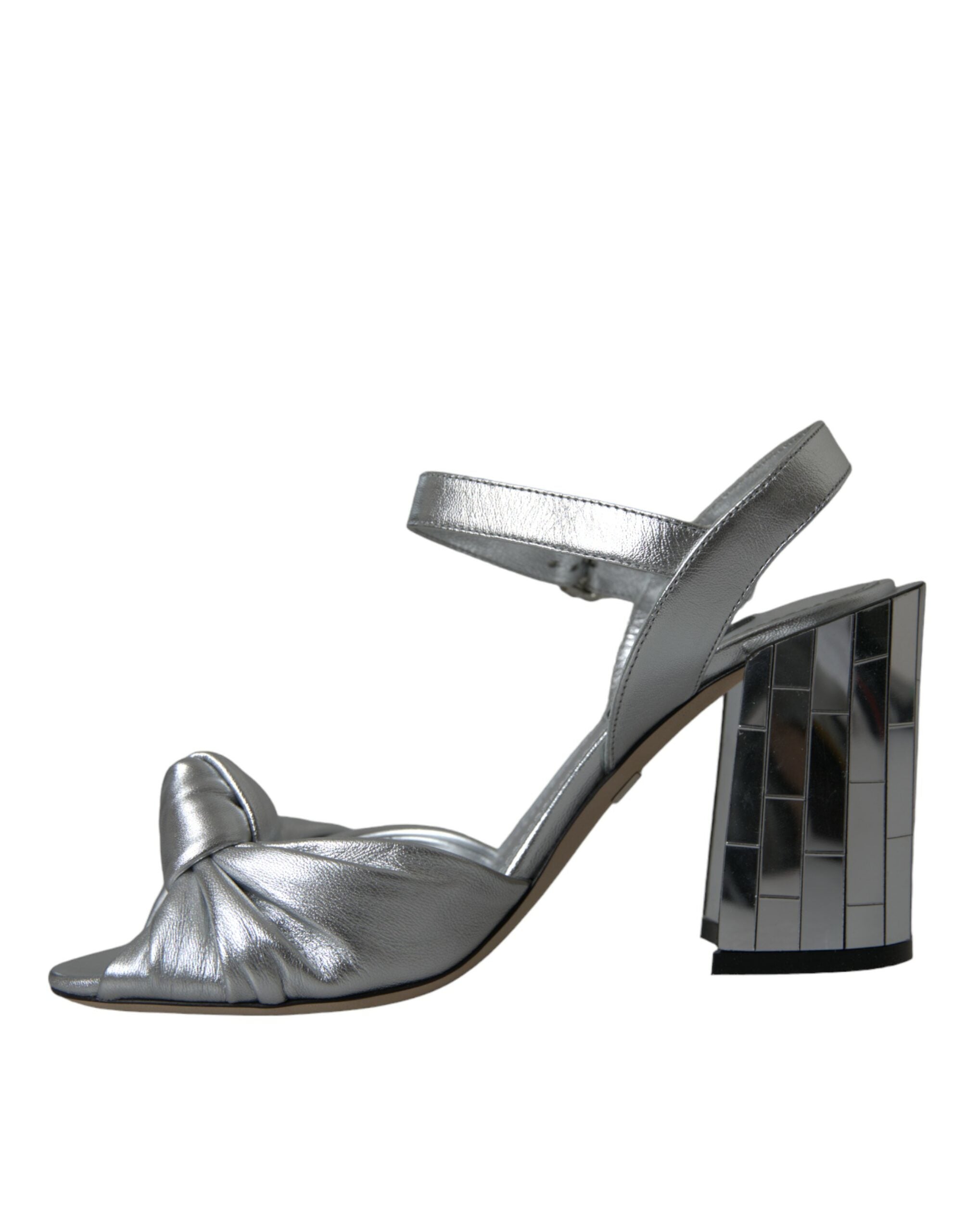 Dolce & Gabbana Silberne Lammnappa-Leder-Absatzsandalen Schuhe
