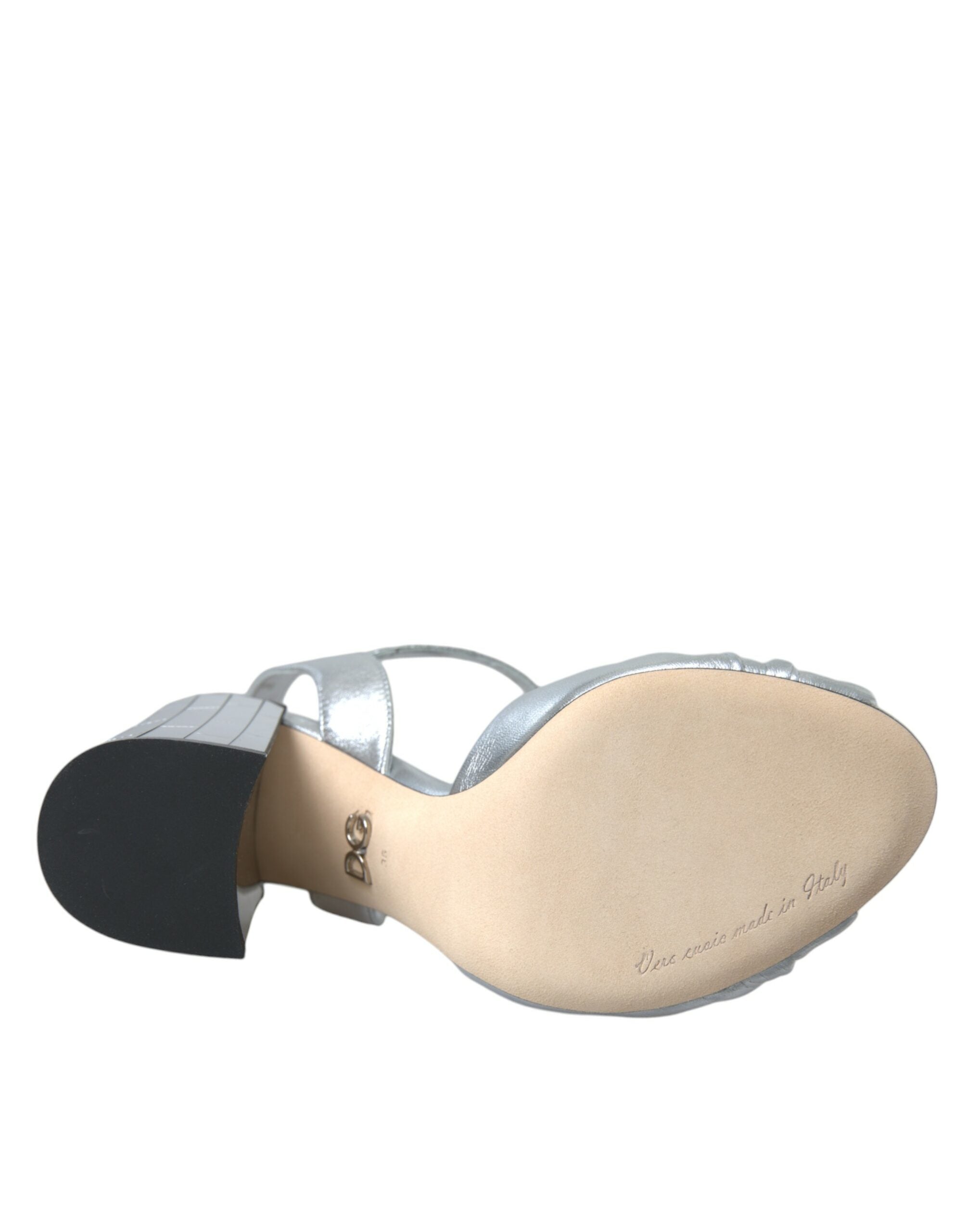 Dolce & Gabbana Silberne Lammnappa-Leder-Absatzsandalen Schuhe