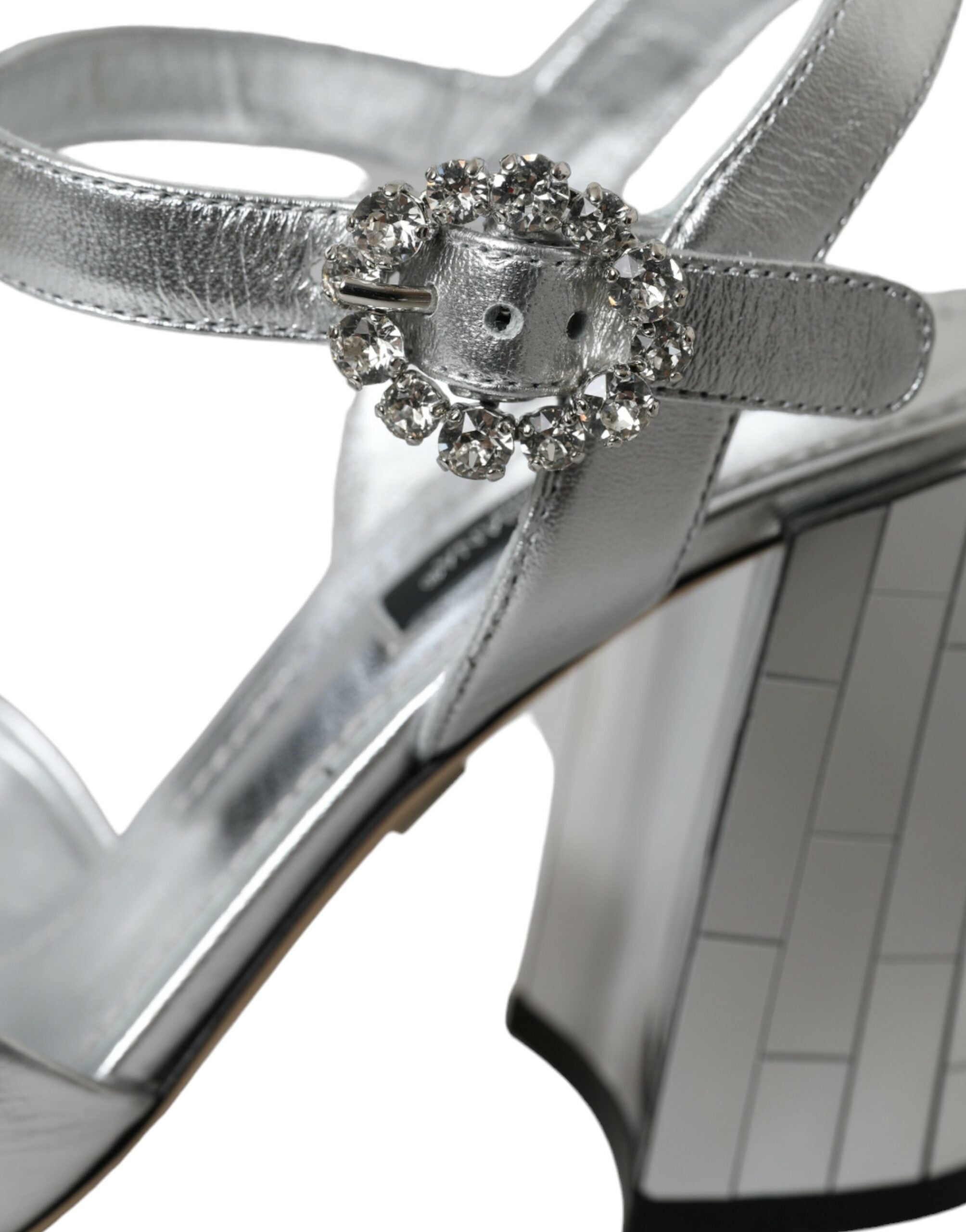 Dolce & Gabbana Silberne Lammnappa-Leder-Absatzsandalen Schuhe